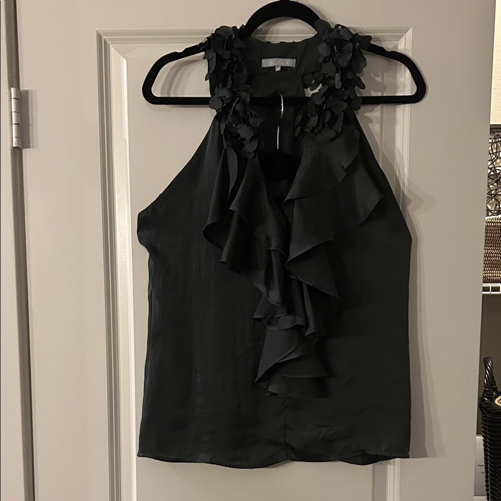 NEW LISTING! Excellent Condition! Elegant Dark Gray Ruffle Top